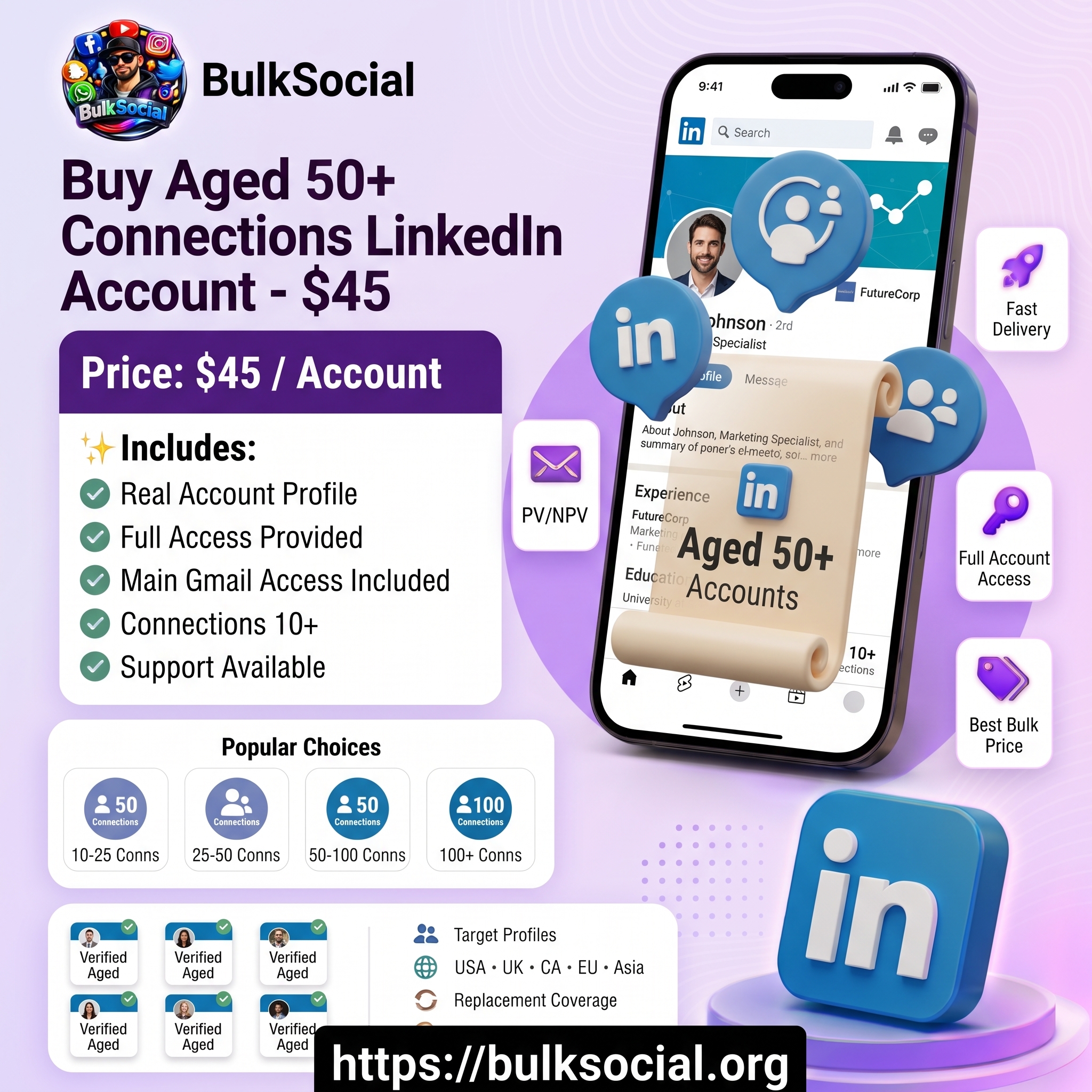 Buy Aged 50+ Connections LinkedIn Account